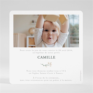 Faire-part de baptême fleurs pastel - Dos du faire-part