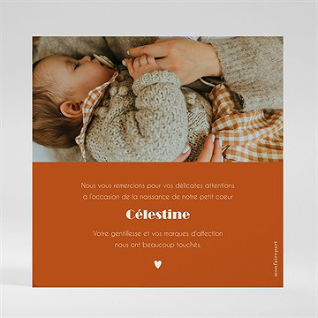 Remerciement naissance rayures terracotta - Dos de la carte