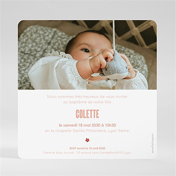 Faire-part de baptême charité - Dos du faire-part