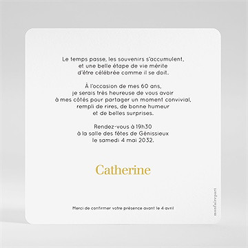 Invitation anniversaire photo 60 ans - Dos de l'invitation
