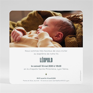 Faire-part de baptême coeur sacré carré - Dos du faire-part