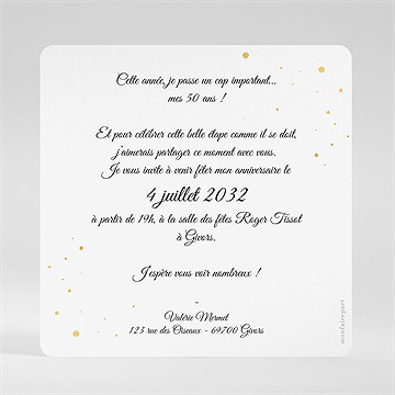Invitation anniversaire anniversaire champagne 50 ans - Dos de l'invitation