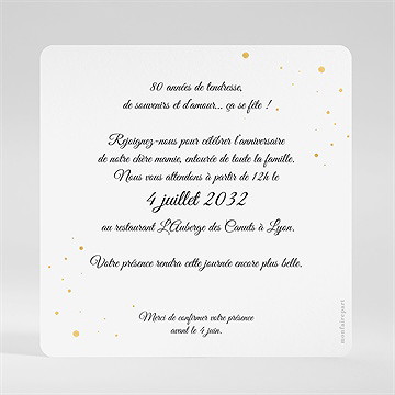 Invitation anniversaire anniversaire champagne 80 ans - Dos de l'invitation
