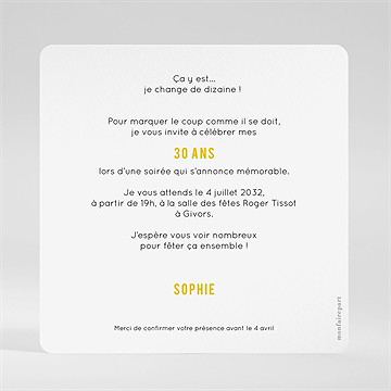 Invitation anniversaire 30 ans : champagne ! - Dos de l'invitation