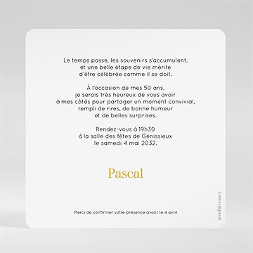 Invitation anniversaire photo 50 ans - Dos de l'invitation