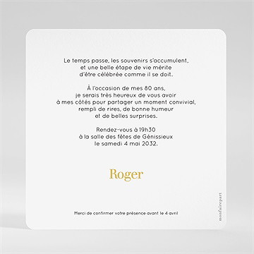 Invitation anniversaire photo 80 ans - Dos de l'invitation