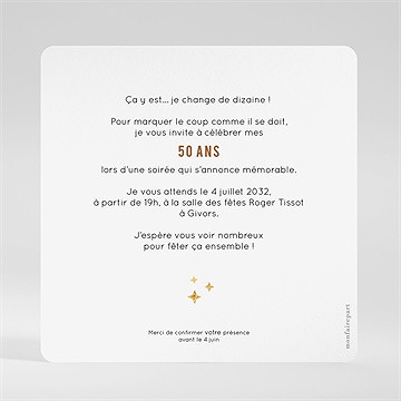 Invitation anniversaire paillette 50 ans - Dos de l'invitation