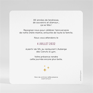 Invitation anniversaire paillette 80 ans - Dos de l'invitation