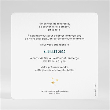 Invitation anniversaire paillette 90 ans - Dos de l'invitation