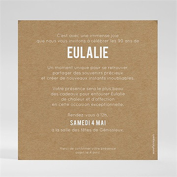 Invitation anniversaire 90 ans - Dos de l'invitation