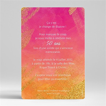 Invitation anniversaire en l'honneur de mes 50 ans - Dos de l'invitation