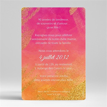 Invitation anniversaire en l'honneur de mes 90 ans - Dos de l'invitation