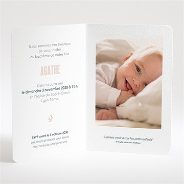 Faire-part de baptême envolée de colombes plié - Intérieur du faire-part