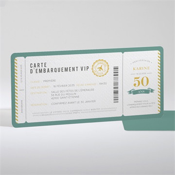 Invitation anniversaire carte d’embarquement 50 ans