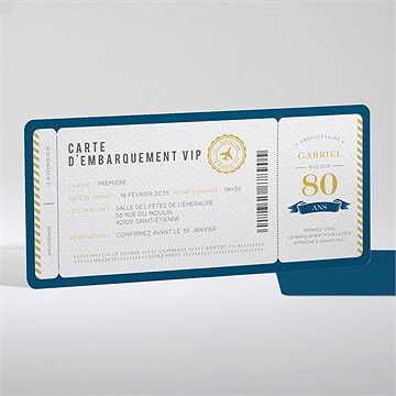 Invitation anniversaire carte d’embarquement 80 ans