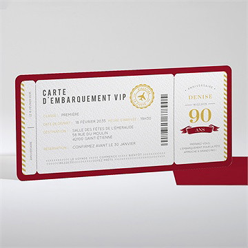 Invitation anniversaire carte d’embarquement 90 ans