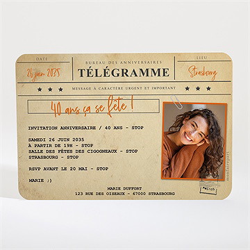 Invitation anniversaire télégramme 40 ans