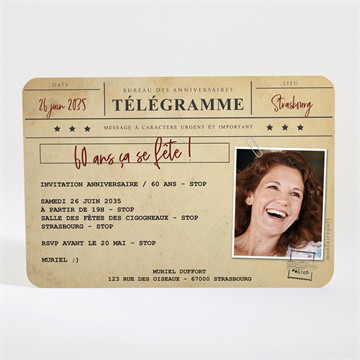 Invitation anniversaire télégramme 60 ans