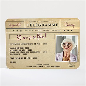 Invitation anniversaire télégramme 80 ans