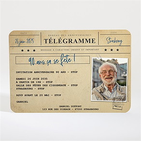 Invitation anniversaire télégramme 90 ans