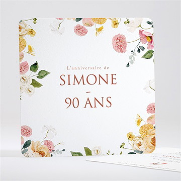 Invitation anniversaire fleurs pastel 90 ans