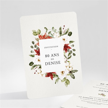 Invitation anniversaire poinsettias et roses 80 ans