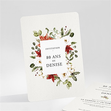 Invitation anniversaire poinsettias et roses 80 ans