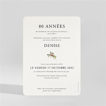 Invitation anniversaire poinsettias et roses 80 ans - Dos de la carte
