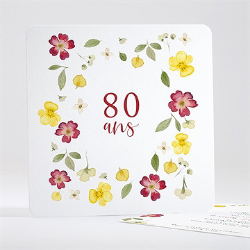 Invitation anniversaire fleurs aquarelle 80 ans