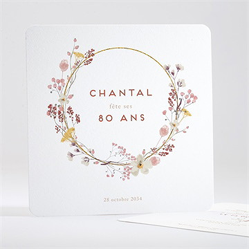 Invitation anniversaire couronne de fleurs 80 ans