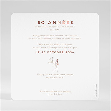 Invitation anniversaire couronne de fleurs 80 ans - Dos de l'invitation