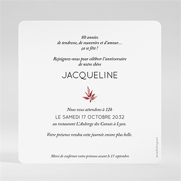 Invitation anniversaire bouquet de fleurs 80 ans - Dos de l'invitation