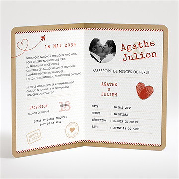 Invitation anniversaire de mariage passeport noces de perle - Intérieur du faire-part