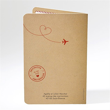 Invitation anniversaire de mariage passeport noces de perle - Dos du faire-part