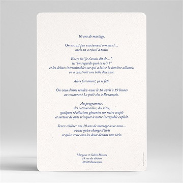 Invitation anniversaire de mariage bulles d'humour - Dos de l'invitation