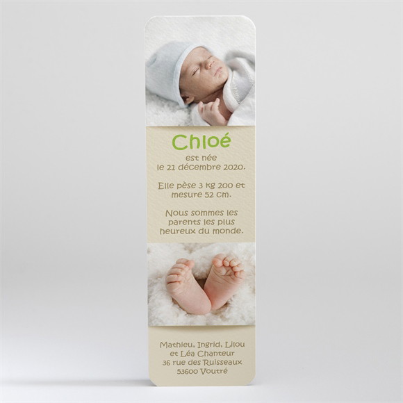 Faire-part naissance Faire part Marque page photo réf.N20029