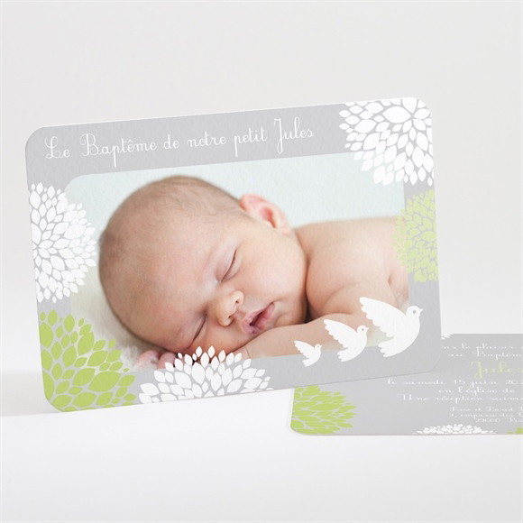 Faire-part de baptême Cadre végétal chic réf.N11140