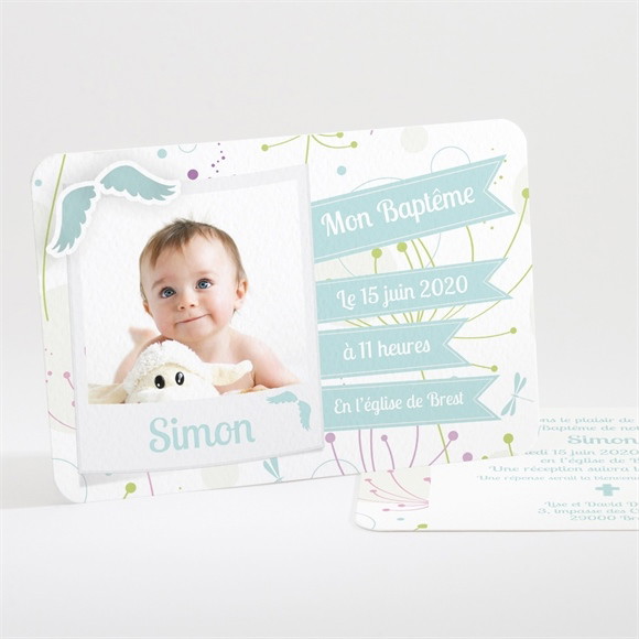 Faire-part de baptême Rubans verts  en fête réf.N11142