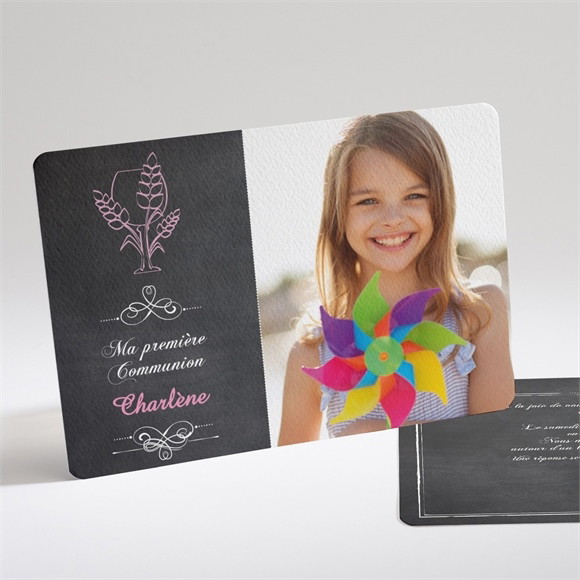 Faire-part communion Fond ardoise et photo réf.N14123