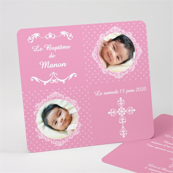 Faire-part de baptême Médaillon photo elle réf.N31147