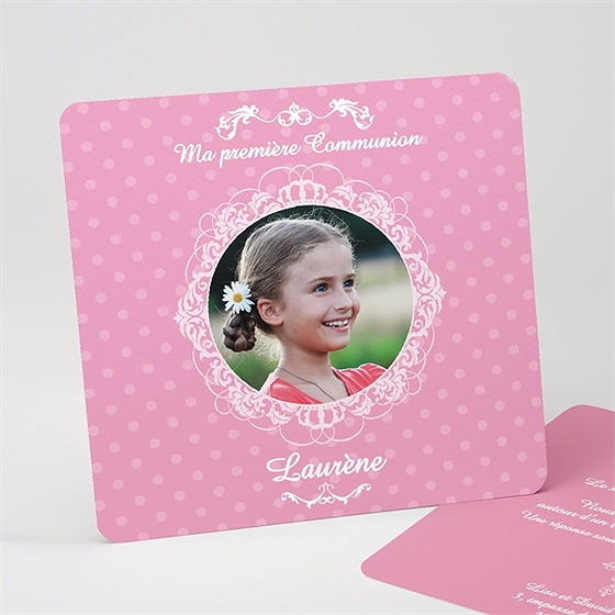 Faire-part communion mon cadre rose