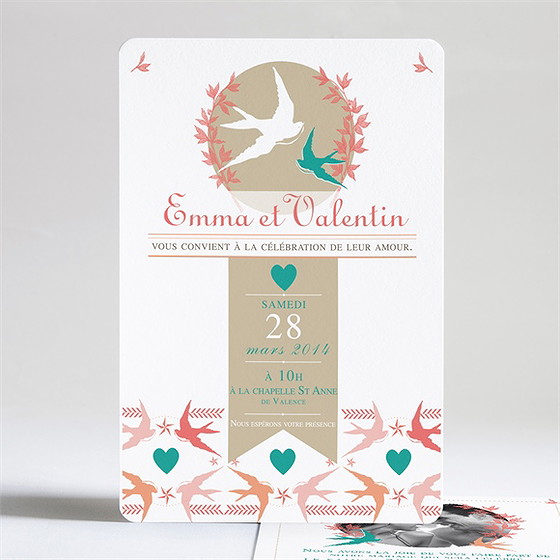 Faire-part mariage jolis oiseaux messagers