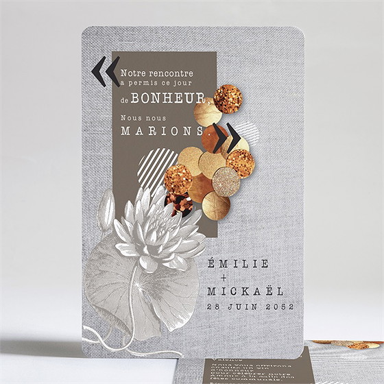 Faire-part mariage gravure et motifs original