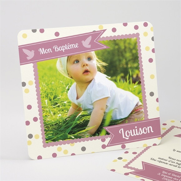 Faire-part de baptême Pois et confettis fille réf.N31160