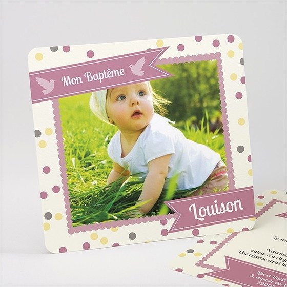 Faire-part de baptême pois et confettis fille