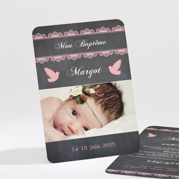 Faire-part de baptême Ardoise pour filles réf.N21177