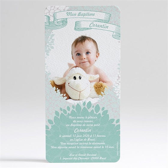 Faire-part de baptême bouquet de feuilles
