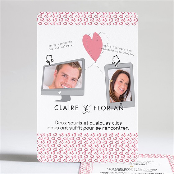 Faire-part mariage coeur et motifs rose