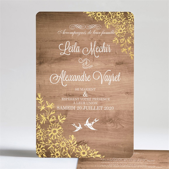 Faire-part mariage Fond en bois réf.N24168