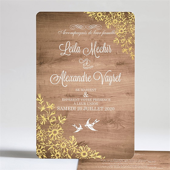 Faire-part mariage fond en bois